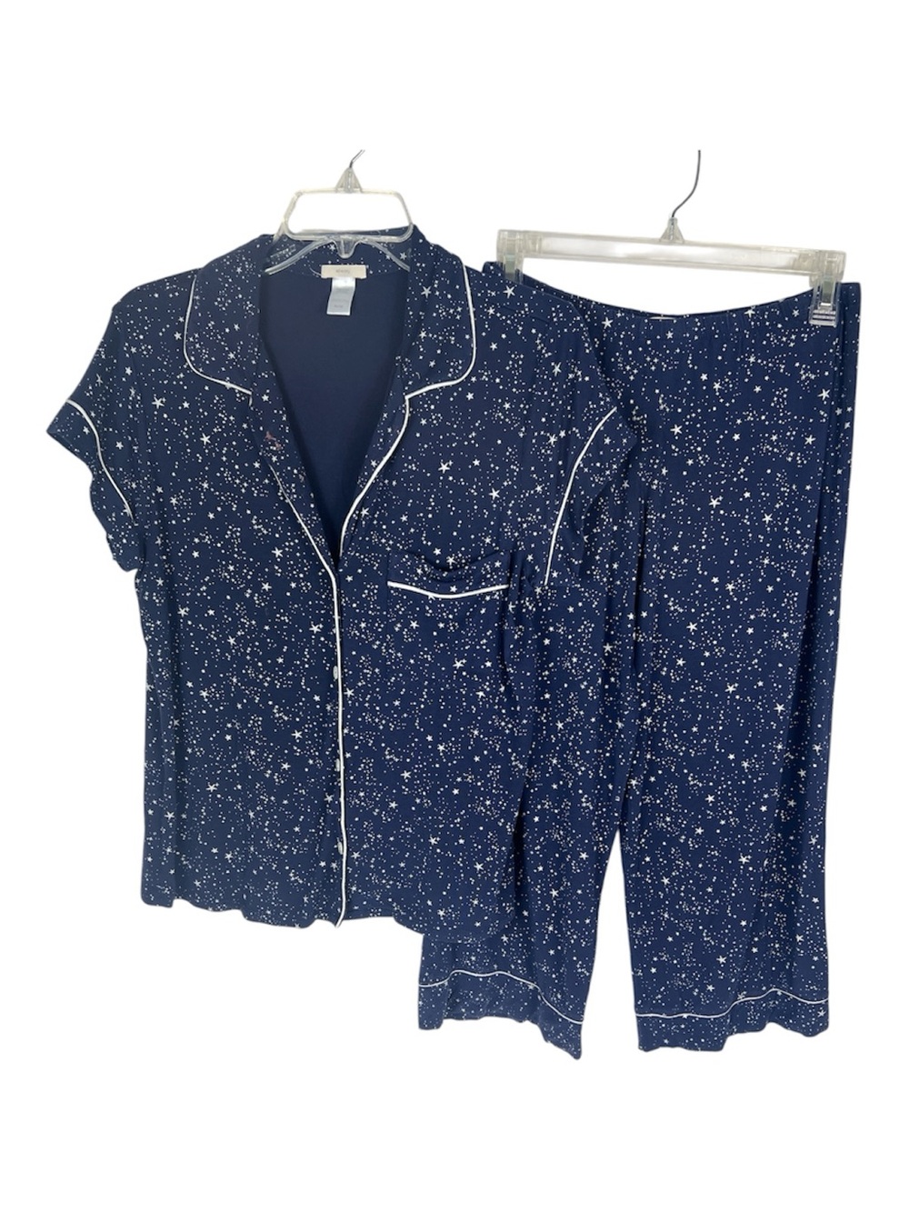 Eberjey Navy Star-Print Cropped Pajama Pants & Top Sz M